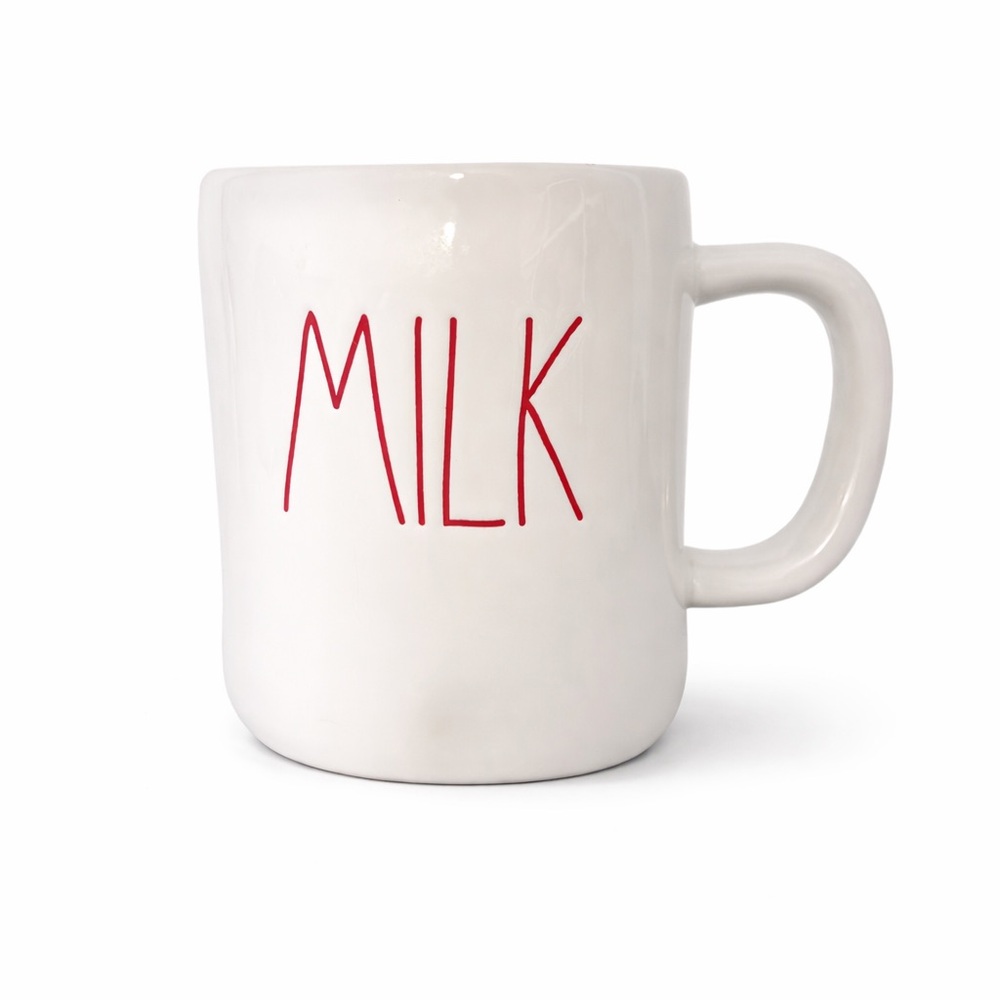 Rae Dunn White Mug with Red 'Milk' Text